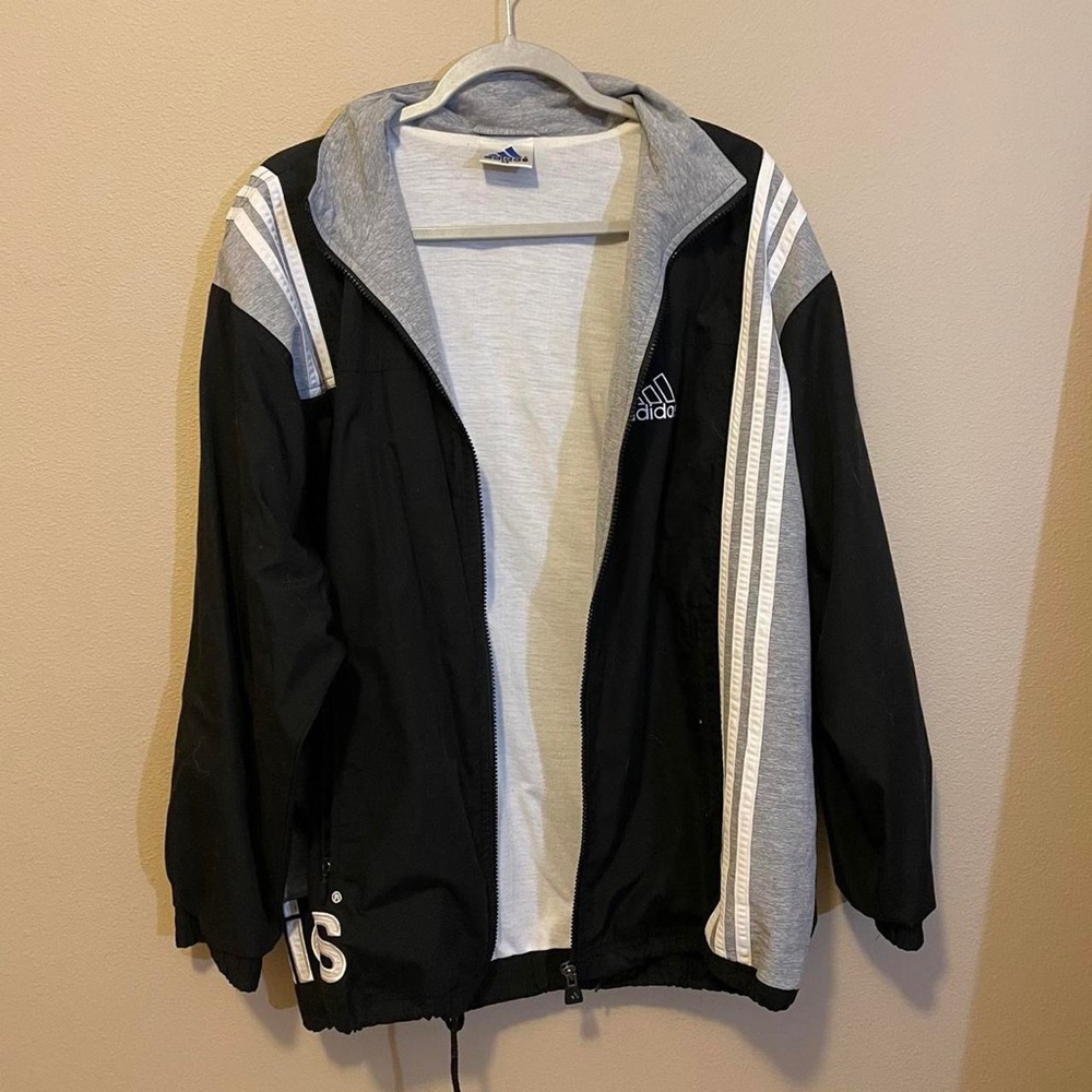 vintage adidas black collared windbreaker